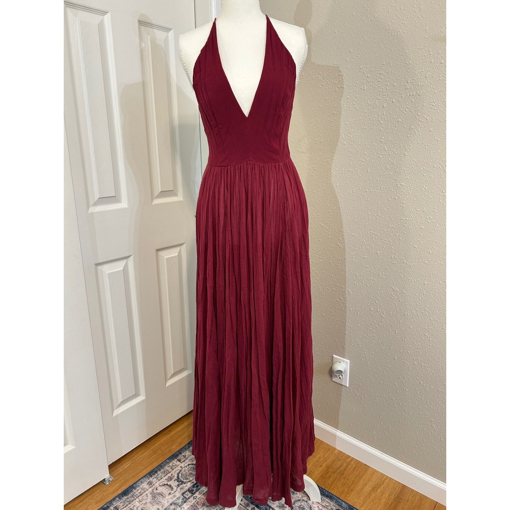 Boho Fairycore FP Look Into The Sun Maxi Dress Burgundy Halter Open Back M
